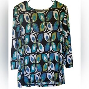 JM Collection Blue and White Boxy Long Sleeve Blouse